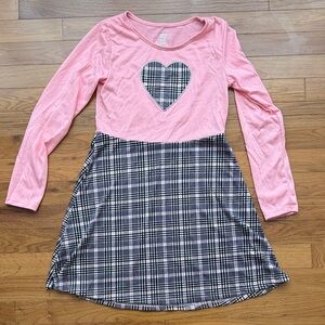 Valentines Pink and Black Plaid Heart Kids Dress